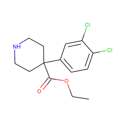 CCOC(=O)C1(c2ccc(Cl)c(Cl)c2)CCNCC1 ZINC000064560550