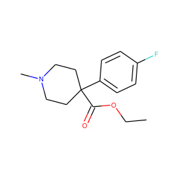 CCOC(=O)C1(c2ccc(F)cc2)CCN(C)CC1 ZINC000013610045