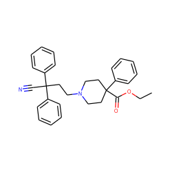 CCOC(=O)C1(c2ccccc2)CCN(CCC(C#N)(c2ccccc2)c2ccccc2)CC1 ZINC000003830716