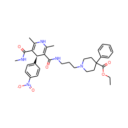 CCOC(=O)C1(c2ccccc2)CCN(CCCNC(=O)C2=C(C)NC(C)=C(C(=O)NC)[C@@H]2c2ccc([N+](=O)[O-])cc2)CC1 ZINC000027561660