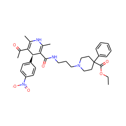 CCOC(=O)C1(c2ccccc2)CCN(CCCNC(=O)C2=C(C)NC(C)=C(C(C)=O)[C@@H]2c2ccc([N+](=O)[O-])cc2)CC1 ZINC000027563497