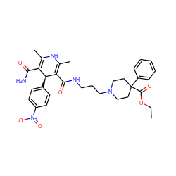 CCOC(=O)C1(c2ccccc2)CCN(CCCNC(=O)C2=C(C)NC(C)=C(C(N)=O)[C@@H]2c2ccc([N+](=O)[O-])cc2)CC1 ZINC000027564267