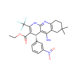 CCOC(=O)C1=C(C(F)(F)F)Nc2nc3c(c(N)c2[C@@H]1c1cccc([N+](=O)[O-])c1)CC(C)(C)CC3 ZINC000206143166