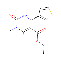 CCOC(=O)C1=C(C)N(C)C(=O)N[C@@H]1c1ccsc1 ZINC000057458357