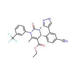 CCOC(=O)C1=C(C)N(c2cccc(C(F)(F)F)c2)C(=O)N(C)[C@@H]1c1ccc(C#N)cc1-c1cn[nH]c1 ZINC001772611240