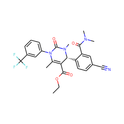 CCOC(=O)C1=C(C)N(c2cccc(C(F)(F)F)c2)C(=O)N(C)[C@@H]1c1ccc(C#N)cc1C(=O)N(C)C ZINC001772593186