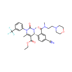 CCOC(=O)C1=C(C)N(c2cccc(C(F)(F)F)c2)C(=O)N(C)[C@@H]1c1ccc(C#N)cc1C(=O)N(C)CCN1CCOCC1 ZINC001772573160