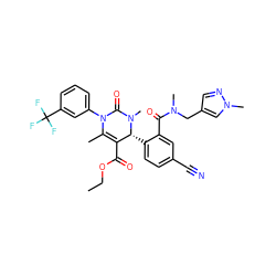 CCOC(=O)C1=C(C)N(c2cccc(C(F)(F)F)c2)C(=O)N(C)[C@@H]1c1ccc(C#N)cc1C(=O)N(C)Cc1cnn(C)c1 ZINC001772573294