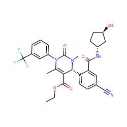 CCOC(=O)C1=C(C)N(c2cccc(C(F)(F)F)c2)C(=O)N(C)[C@@H]1c1ccc(C#N)cc1C(=O)N[C@@H]1CC[C@@H](O)C1 ZINC001772646700