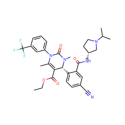 CCOC(=O)C1=C(C)N(c2cccc(C(F)(F)F)c2)C(=O)N(C)[C@@H]1c1ccc(C#N)cc1C(=O)N[C@@H]1CCN(C(C)C)C1 ZINC001772578042