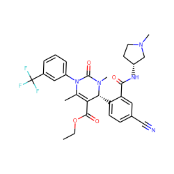 CCOC(=O)C1=C(C)N(c2cccc(C(F)(F)F)c2)C(=O)N(C)[C@@H]1c1ccc(C#N)cc1C(=O)N[C@@H]1CCN(C)C1 ZINC001772598402