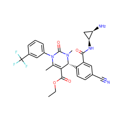 CCOC(=O)C1=C(C)N(c2cccc(C(F)(F)F)c2)C(=O)N(C)[C@@H]1c1ccc(C#N)cc1C(=O)N[C@H]1C[C@H]1N ZINC001772610984