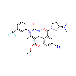 CCOC(=O)C1=C(C)N(c2cccc(C(F)(F)F)c2)C(=O)N(C)[C@@H]1c1ccc(C#N)cc1C(=O)N1CC[C@@H](N(C)C)C1 ZINC001772619863