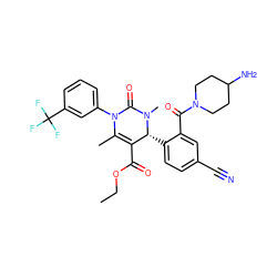 CCOC(=O)C1=C(C)N(c2cccc(C(F)(F)F)c2)C(=O)N(C)[C@@H]1c1ccc(C#N)cc1C(=O)N1CCC(N)CC1 ZINC001772636469