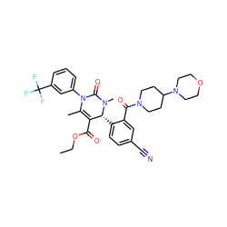 CCOC(=O)C1=C(C)N(c2cccc(C(F)(F)F)c2)C(=O)N(C)[C@@H]1c1ccc(C#N)cc1C(=O)N1CCC(N2CCOCC2)CC1 ZINC001772653337