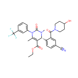 CCOC(=O)C1=C(C)N(c2cccc(C(F)(F)F)c2)C(=O)N(C)[C@@H]1c1ccc(C#N)cc1C(=O)N1CCC(O)CC1 ZINC001772649615