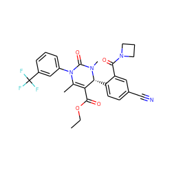 CCOC(=O)C1=C(C)N(c2cccc(C(F)(F)F)c2)C(=O)N(C)[C@@H]1c1ccc(C#N)cc1C(=O)N1CCC1 ZINC001772607364