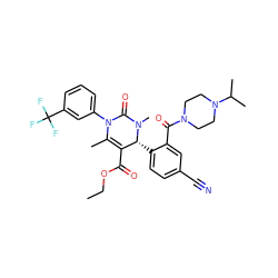 CCOC(=O)C1=C(C)N(c2cccc(C(F)(F)F)c2)C(=O)N(C)[C@@H]1c1ccc(C#N)cc1C(=O)N1CCN(C(C)C)CC1 ZINC001772580925