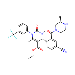 CCOC(=O)C1=C(C)N(c2cccc(C(F)(F)F)c2)C(=O)N(C)[C@@H]1c1ccc(C#N)cc1C(=O)N1CCN[C@H](C)C1 ZINC001772615199