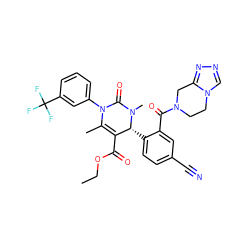 CCOC(=O)C1=C(C)N(c2cccc(C(F)(F)F)c2)C(=O)N(C)[C@@H]1c1ccc(C#N)cc1C(=O)N1CCn2cnnc2C1 ZINC001772637673