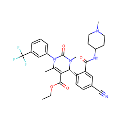 CCOC(=O)C1=C(C)N(c2cccc(C(F)(F)F)c2)C(=O)N(C)[C@@H]1c1ccc(C#N)cc1C(=O)NC1CCN(C)CC1 ZINC001772639022