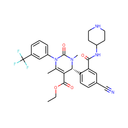 CCOC(=O)C1=C(C)N(c2cccc(C(F)(F)F)c2)C(=O)N(C)[C@@H]1c1ccc(C#N)cc1C(=O)NC1CCNCC1 ZINC001772572986