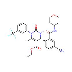 CCOC(=O)C1=C(C)N(c2cccc(C(F)(F)F)c2)C(=O)N(C)[C@@H]1c1ccc(C#N)cc1C(=O)NC1CCOCC1 ZINC001772589926