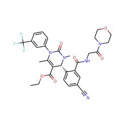 CCOC(=O)C1=C(C)N(c2cccc(C(F)(F)F)c2)C(=O)N(C)[C@@H]1c1ccc(C#N)cc1C(=O)NCC(=O)N1CCOCC1 ZINC001772611177