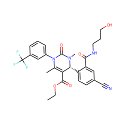 CCOC(=O)C1=C(C)N(c2cccc(C(F)(F)F)c2)C(=O)N(C)[C@@H]1c1ccc(C#N)cc1C(=O)NCCCO ZINC001772624805