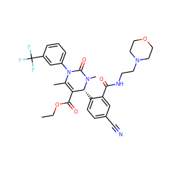 CCOC(=O)C1=C(C)N(c2cccc(C(F)(F)F)c2)C(=O)N(C)[C@@H]1c1ccc(C#N)cc1C(=O)NCCN1CCOCC1 ZINC001772641203