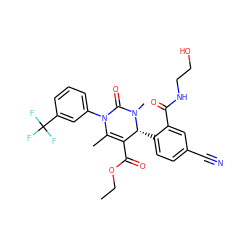 CCOC(=O)C1=C(C)N(c2cccc(C(F)(F)F)c2)C(=O)N(C)[C@@H]1c1ccc(C#N)cc1C(=O)NCCO ZINC001772592370