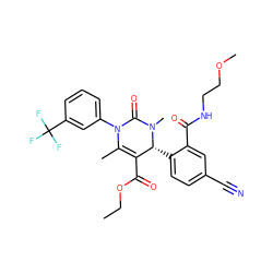 CCOC(=O)C1=C(C)N(c2cccc(C(F)(F)F)c2)C(=O)N(C)[C@@H]1c1ccc(C#N)cc1C(=O)NCCOC ZINC001772597727