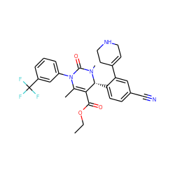 CCOC(=O)C1=C(C)N(c2cccc(C(F)(F)F)c2)C(=O)N(C)[C@@H]1c1ccc(C#N)cc1C1=CCNCC1 ZINC001772574548