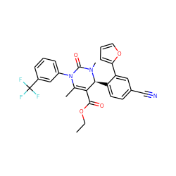 CCOC(=O)C1=C(C)N(c2cccc(C(F)(F)F)c2)C(=O)N(C)[C@H]1c1ccc(C#N)cc1-c1ccco1 ZINC001772615281