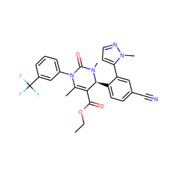 CCOC(=O)C1=C(C)N(c2cccc(C(F)(F)F)c2)C(=O)N(C)[C@H]1c1ccc(C#N)cc1-c1ccnn1C ZINC001772655445