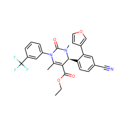 CCOC(=O)C1=C(C)N(c2cccc(C(F)(F)F)c2)C(=O)N(C)[C@H]1c1ccc(C#N)cc1-c1ccoc1 ZINC001772655519