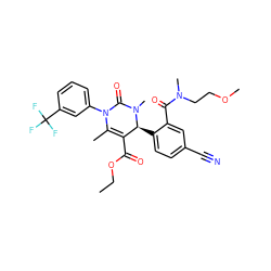 CCOC(=O)C1=C(C)N(c2cccc(C(F)(F)F)c2)C(=O)N(C)[C@H]1c1ccc(C#N)cc1C(=O)N(C)CCOC ZINC001772571491