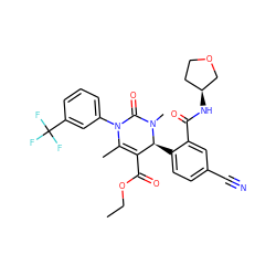 CCOC(=O)C1=C(C)N(c2cccc(C(F)(F)F)c2)C(=O)N(C)[C@H]1c1ccc(C#N)cc1C(=O)N[C@H]1CCOC1 ZINC001772603467