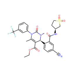 CCOC(=O)C1=C(C)N(c2cccc(C(F)(F)F)c2)C(=O)N(C)[C@H]1c1ccc(C#N)cc1C(=O)N[C@H]1CCS(=O)(=O)C1 ZINC001772571535