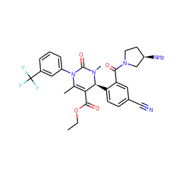 CCOC(=O)C1=C(C)N(c2cccc(C(F)(F)F)c2)C(=O)N(C)[C@H]1c1ccc(C#N)cc1C(=O)N1CC[C@@H](N)C1 ZINC001772641161