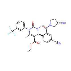 CCOC(=O)C1=C(C)N(c2cccc(C(F)(F)F)c2)C(=O)N(C)[C@H]1c1ccc(C#N)cc1C(=O)N1CC[C@H](N)C1 ZINC001772605356