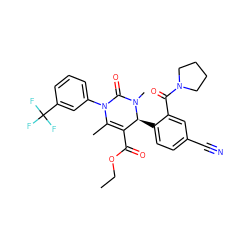 CCOC(=O)C1=C(C)N(c2cccc(C(F)(F)F)c2)C(=O)N(C)[C@H]1c1ccc(C#N)cc1C(=O)N1CCCC1 ZINC001772589822