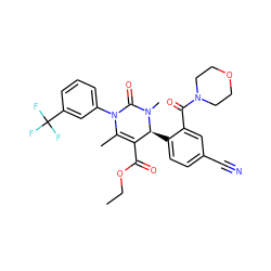 CCOC(=O)C1=C(C)N(c2cccc(C(F)(F)F)c2)C(=O)N(C)[C@H]1c1ccc(C#N)cc1C(=O)N1CCOCC1 ZINC001772621272