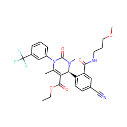 CCOC(=O)C1=C(C)N(c2cccc(C(F)(F)F)c2)C(=O)N(C)[C@H]1c1ccc(C#N)cc1C(=O)NCCCOC ZINC001772649225