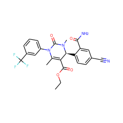 CCOC(=O)C1=C(C)N(c2cccc(C(F)(F)F)c2)C(=O)N(C)[C@H]1c1ccc(C#N)cc1C(N)=O ZINC001772582341