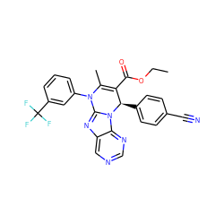 CCOC(=O)C1=C(C)N(c2cccc(C(F)(F)F)c2)c2nc3cncnc3n2[C@@H]1c1ccc(C#N)cc1 ZINC000096175710