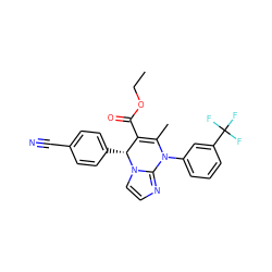 CCOC(=O)C1=C(C)N(c2cccc(C(F)(F)F)c2)c2nccn2[C@@H]1c1ccc(C#N)cc1 ZINC000096175712