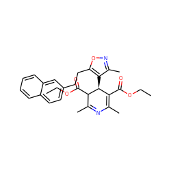 CCOC(=O)C1=C(C)N=C(C)C(C(=O)OCC)[C@H]1c1c(C)noc1CCc1ccc2ccccc2c1 ZINC000026834175