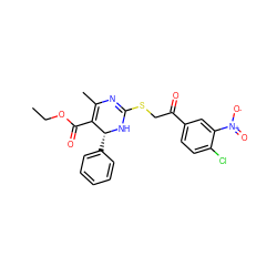 CCOC(=O)C1=C(C)N=C(SCC(=O)c2ccc(Cl)c([N+](=O)[O-])c2)N[C@@H]1c1ccccc1 ZINC000103277065