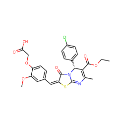 CCOC(=O)C1=C(C)N=c2s/c(=C/c3ccc(OCC(=O)O)c(OC)c3)c(=O)n2[C@@H]1c1ccc(Cl)cc1 ZINC000008454288